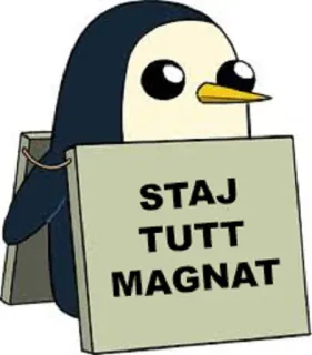 🐧 Gunther Adventure Time STAJ
TUTT
MAGNAT pingwin, kreskówka, adventure time, gunther, szwedzki, śmieszne telegram sticker