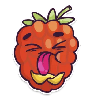 😋 himbeere, frucht, cartoon, emoji, aufkleber, zunge, schnurrbart telegram sticker