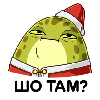 ❓ ШО ТАМ? лягушка, рождество, шапка Санты, вопрос, смешной whatsapp sticker