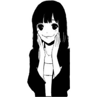 🥲 anime, girl, smiling, black and white, creepy, spooky telegram sticker