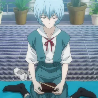 🌧 Rei Ayanami Neon Genesis Evangelion Аниме, Девушка, Сидит, Школьная форма, Рэй Аянами, Евангелион whatsapp sticker