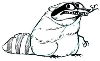 👀 raccoon, animal, cartoon, black and white, mammal, wildlife, illustration telegram sticker