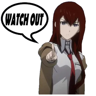 ⚠️ WATCH OUT Anime, Mulher, Desenho animado, Apontando, Balão de fala, Aviso telegram sticker