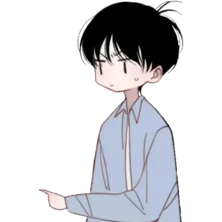 😓 만화 캐릭터, 가리키는, 애니메이션, 만화, 일러스트, 소년, 캐주얼 whatsapp sticker