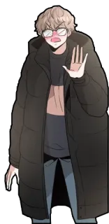 😧 homem, óculos, personagem, casaco, parar, mão telegram sticker