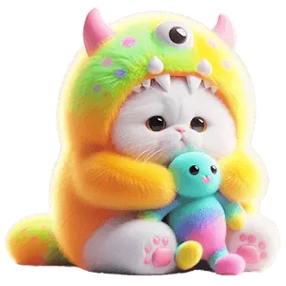 🤗 gatto, mostro, carino, animale, peluche telegram sticker