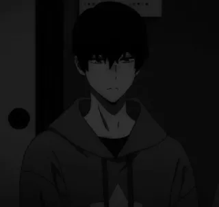 ⬛ 动漫, 漫画, 男孩, 帽衫, 黑暗, 肖像 telegram sticker