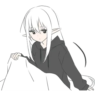 🥱 Anime, Elfo, Ragazza, Felpa con cappuccio, Carino, Capelli bianchi telegram sticker