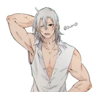 ✨ Animé, Personnage, Homme, Cheveux gris, Chemise ouverte whatsapp sticker