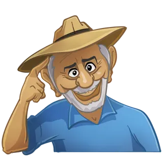 😑 Dessin animé, Personnage, Vieil homme, Amical, Fermier, Souriant whatsapp sticker