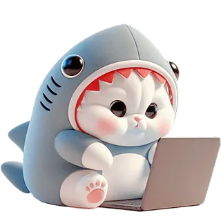 🤓 gato, tiburón, lindo, portátil, dibujo animado, animal, kawaii whatsapp sticker