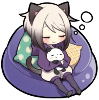 💤 oreilles de chat, animé, mignon, endormi, détendu, kawaii, chibi, panda whatsapp sticker