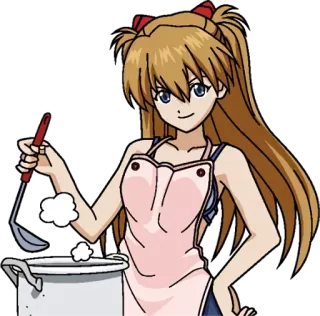 👍 Asuka Langley Soryu Neon Genesis Evangelion anime, cooking, Asuka Langley Soryu, Evangelion, character, woman, apron telegram sticker