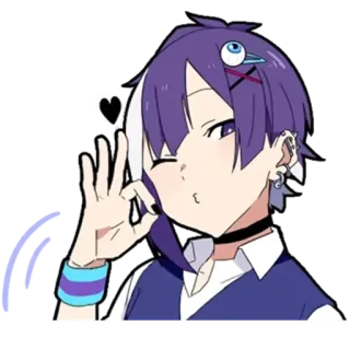 👌 Anime Junge, Chibi, Süß, Kawaii, Aufkleber, Lila Haare, Zwinkern telegram sticker