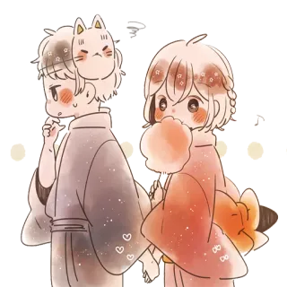 💞 Anime, Coppia, Kimono, Maschera, Tradizionale, Carino telegram sticker