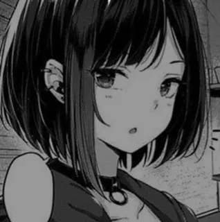 ➰ Anime Mädchen, Manga, Niedlich, Monochrom, Ohrringe, Porträt telegram sticker
