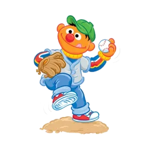 ⚾ Ernie Sesame Street Ernie, baseball, pitcher, cartoon, character, Sesame Street, sports, baseball player whatsapp sticker