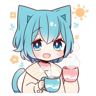 ☀ อนิเมะ, สาวหูแมว, น่ารัก, คาวาอิ, กาแฟ, เครื่องดื่ม, มังงะ telegram sticker