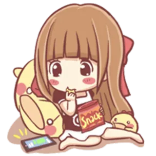 🤔 Snack 애니메이션, 만화, 간식, 귀여운, 소녀, 카와이, 치비 telegram sticker