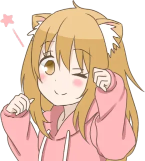 🙂 chica anime, linda, kawaii, orejas de gato, guiñando whatsapp sticker