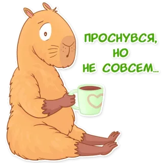 🥹 ПРОСНУВСЯ, НО НЕ СОВСЕМ... kapibara, kopi, imut, binatang, kartun telegram sticker