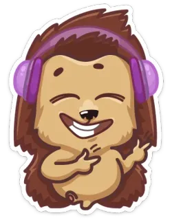 😄 hedgehog, headphones, music, cartoon, animal, cute, sticker, cheerful telegram sticker