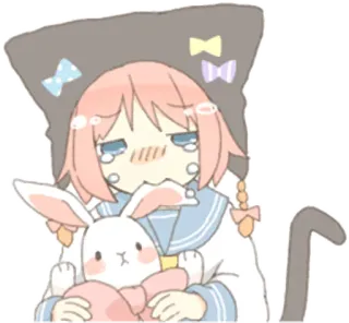 😭 Anime, Desenho animado, Fofo, Triste, Chorando, Coelho, Kawaii, Garota telegram sticker