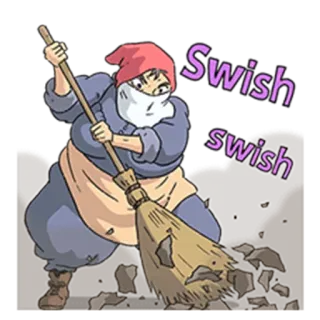 😗 Swish swish уборка, метла, подметание, аниме, мультфильм whatsapp sticker