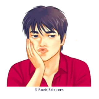 😒 mężczyzna, nadąsany, znudzony, ręka na twarzy, swobodny, kreskówka telegram sticker