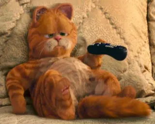 😩 Garfield Garfield, cartoon, cat, lazy, television, remote control telegram sticker