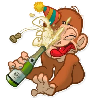 🍾 猿, パーティー, お祝い, シャンパン, 動物, 漫画 telegram sticker