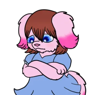 🐶 antropomorfo, cane, triste, cartone animato, rosa, femmina, arte digitale telegram sticker