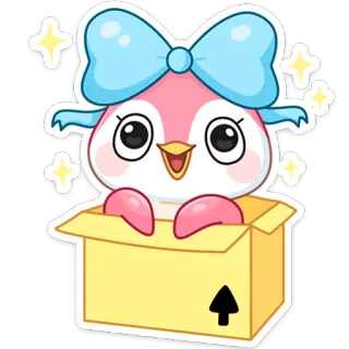 🎀 penguin, box, animal, cartoon, cute, sticker, bow, kawaii telegram sticker
