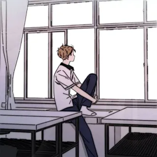 📜 anime, manga, chico, ventana, solo, triste telegram sticker