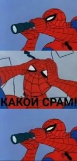 🥴 Spider-Man КАКОЙ СРАМ! Spider-Man, Marvel, Meme, Peinlichkeit, Fernglas, Cartoon telegram sticker