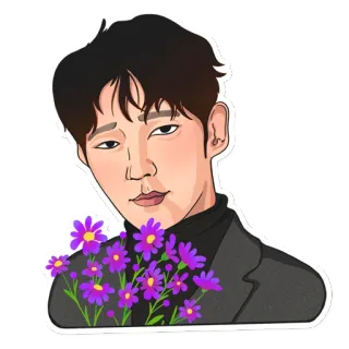 🌸 persona, flores, retrato, dibujo animado, hombre, ilustración digital whatsapp sticker