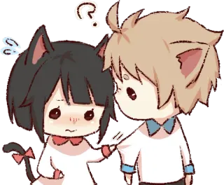 😣 Чиби, Аниме, Кошачьи ушки, Пара, Милый, Мультфильм telegram sticker