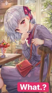 😕 What.? chica anime, cafetería, parfait, interior, linda, vestido morado telegram sticker