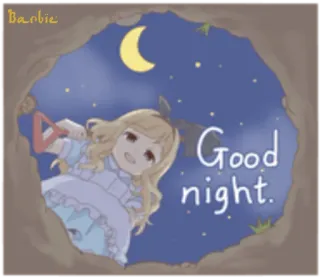 👋 Good night. спокойной ночи, аниме, девушка, луна, звезды, спит telegram sticker