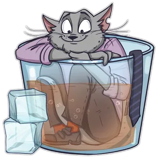 🥃 cat, glass, ice, cartoon, tie, drink, alcohol whatsapp sticker