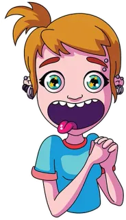 😍 Desenho animado, Mulher, Garota, Piercings, Chocada, Animada telegram sticker