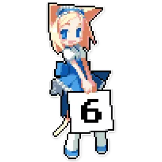 👍 6 Anime, Pixel Art, Personaje, Pelo rubio, Ojos azules, Número 6 telegram sticker