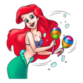 🎉 Ariel The Little Mermaid disney, sirène, dessin animé, musique, maracas, princesse telegram sticker