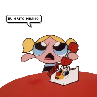 🗣 Bubbles The Powerpuff Girls EU GRITO MESMO Kreskówka, Bańki, Atomówki, Telefon, Zły, Płaczący telegram sticker