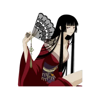 😏 anime, woman, fan, Japanese, kimono, illustration telegram sticker