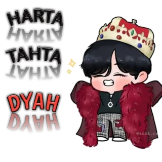 🤗 HARTA
HVKLY
TAHTA
AHAT
DYAH cartoon, chibi, crown, text, Indonesian, king, cute whatsapp sticker