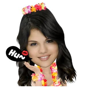 👄 Hun mulher, coroa de flores, havaiano, lei, beijo, Selena Gomez, foto de rosto whatsapp sticker