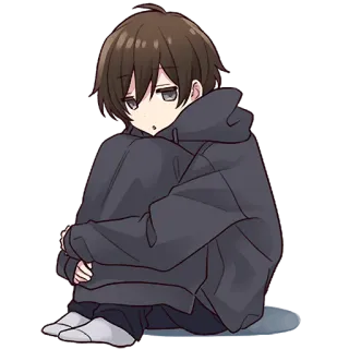 😯 Anime, Menino, Triste, Moletom com capuz, Sozinho telegram sticker