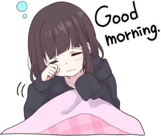 👋 Good morning. bonjour, animé, kawaii, fille, sommeil telegram sticker