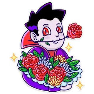 🌹 vampire, cartoon, flower, halloween, cute, monster, sticker telegram sticker